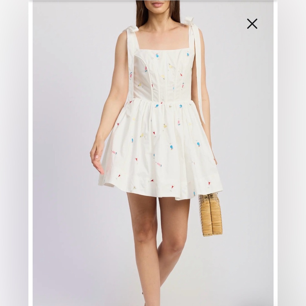 En Saison White Mini Dress with Multicolor Motifs